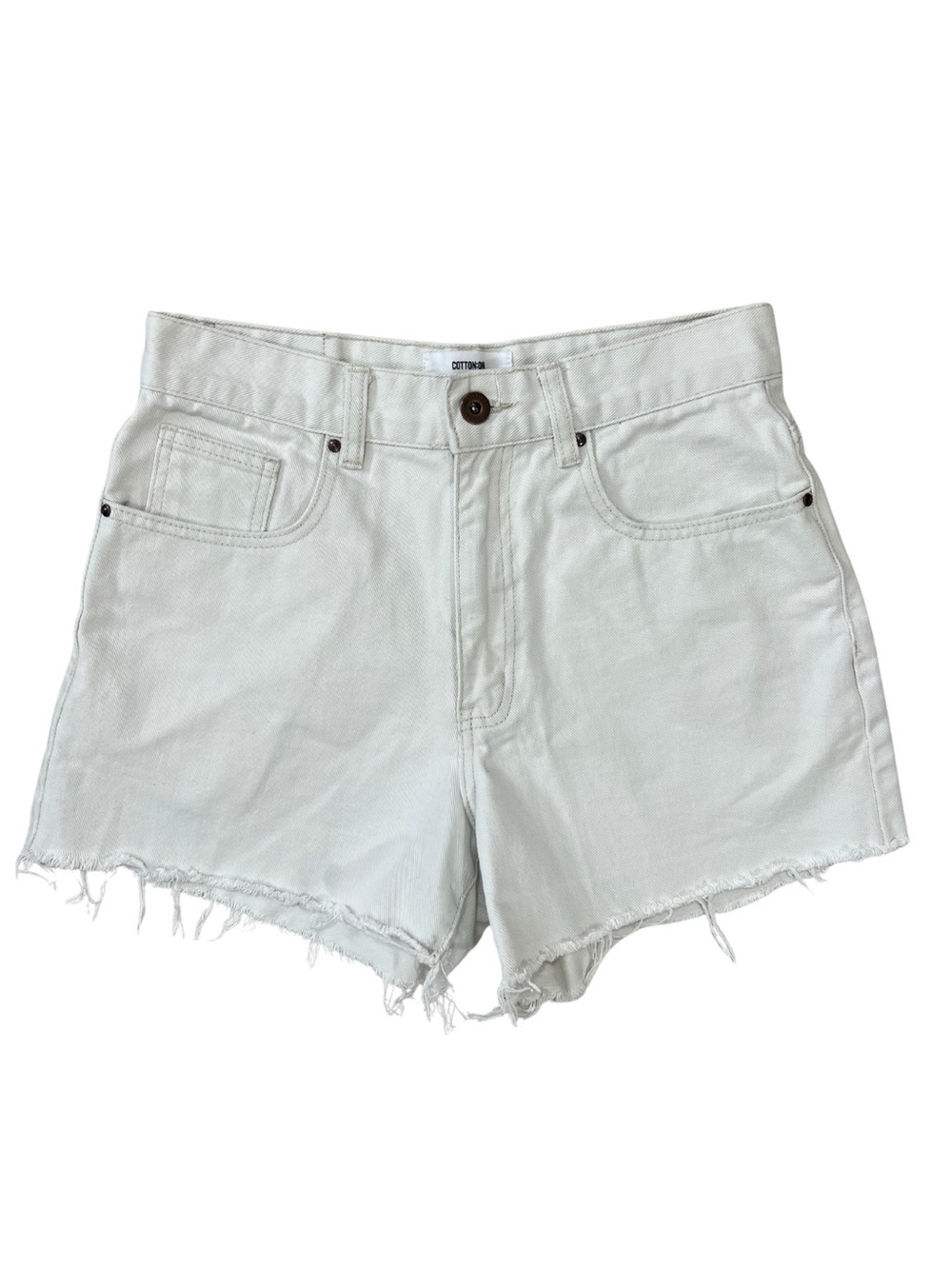 Cotton On Cream White Jean Shorts High A Line Frayed Hem Womens Size 4